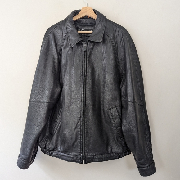 Vintage Black Leather Bomber Jacket - Picture 1 of 16